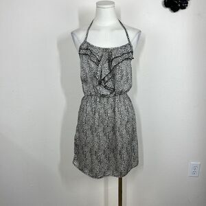 Everly Slip Dress Womens Medium White Leopard Halter Ruffle Mini Sundress USA